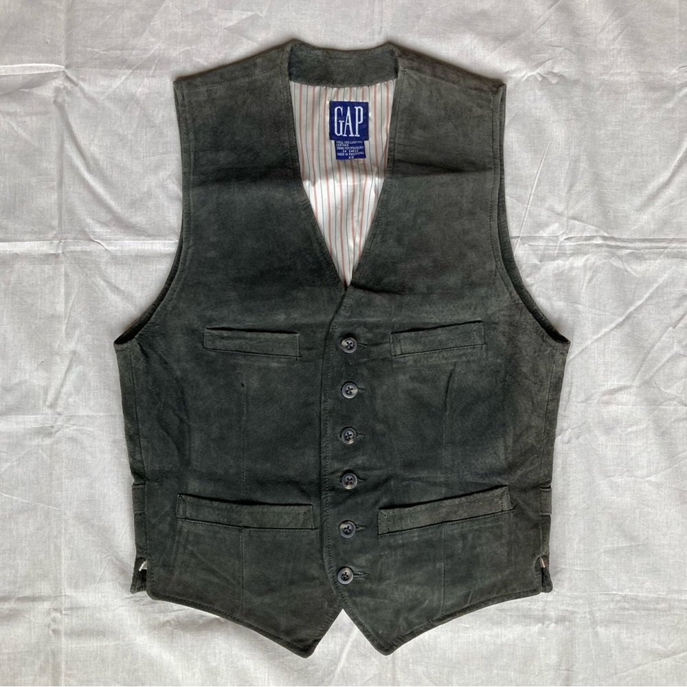 90s GAP Moss Green Suede Vest | XS
